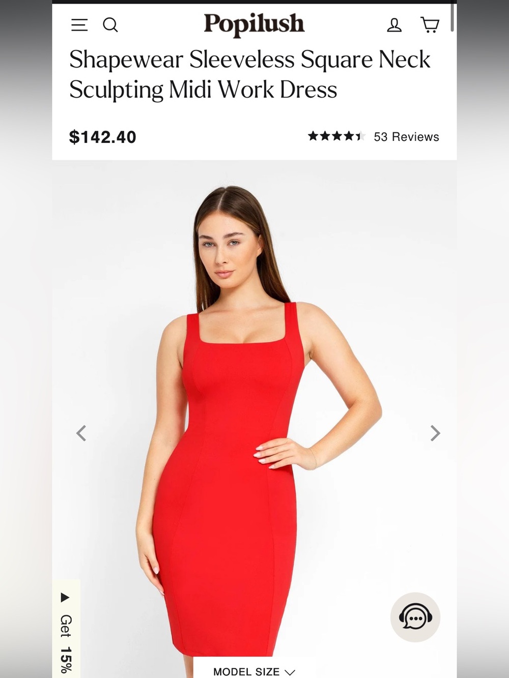 Sleeveless Square Neck Sculpting Midi Dress - Red
